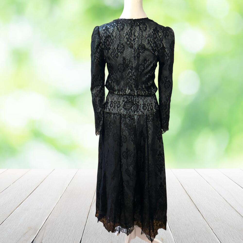 Vintage JESSICA MCCLINTOCK Lace Gown Maxi Dress Puff Sleeve Gothic Formal Sz 2 - Picture 3 of 16